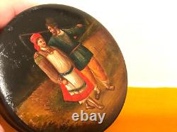 Antique 1880s Vishnyakov Imperial Russia painting on lacquer box Loving Couple