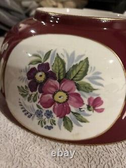 Antique 1890'S Imperial Russian Porcelain Red Floral Bowl & Plate Set Marked 14