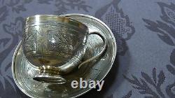 Antique 19c Russian Imperial 84 Silver Engraved Tea Cup & Saucer Full Hallmarked