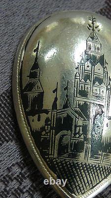 Antique 19c Russian Imperial 84 Silver Nielo Spoon Moscow Churches, Hallmarked