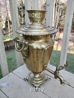 Antique 19th Century IMPERIAL RUSSIA BRASS SAMOVAR Multiple Engravings Stamped