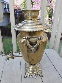 Antique 19th Century IMPERIAL RUSSIA BRASS SAMOVAR Multiple Engravings Stamped