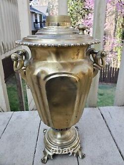 Antique 19th Century IMPERIAL RUSSIA BRASS SAMOVAR Multiple Engravings Stamped