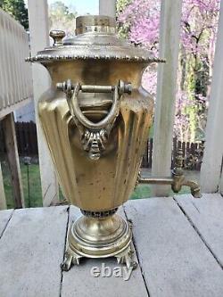 Antique 19th Century IMPERIAL RUSSIA BRASS SAMOVAR Multiple Engravings Stamped