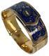 Antique 19thc Imperial Russian 14k Gold Cobalt Enameled Etched Bangle Bracelet