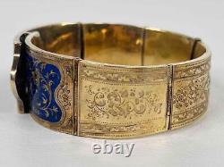 Antique 19thC Imperial Russian 14K Gold Cobalt Enameled Etched Bangle Bracelet