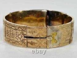 Antique 19thC Imperial Russian 14K Gold Cobalt Enameled Etched Bangle Bracelet