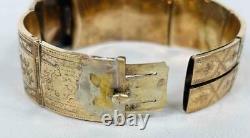 Antique 19thC Imperial Russian 14K Gold Cobalt Enameled Etched Bangle Bracelet