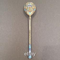 Antique 5 3/8 Spoon Imperial Russian Cloisonné Enamel 84 Silver Gilt