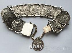 Antique Bracelet Silver Coins Russian Empire Jewelry Womens Men Coat of Arms 19c