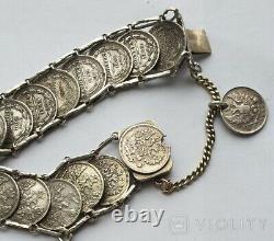 Antique Bracelet Silver Coins Russian Empire Jewelry Womens Men Coat of Arms 19c