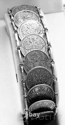 Antique Bracelet Silver Coins Russian Empire Jewelry Womens Men Coat of Arms 19c