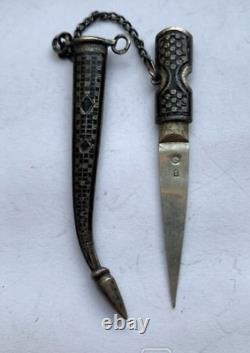 Antique Dagger Silver 84 Niello Souvenir Chain Russian Imperial Rare Old 19th