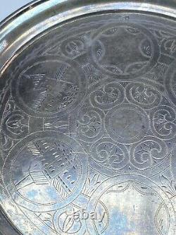 Antique Dish Plate Old Russian Sterling Silver 84 Rare Engraved and Hallmarked