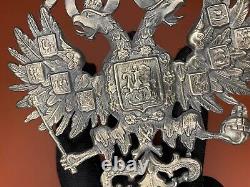 Antique Double Headed Eagle Emblem Imperial Russian Silver Plated Badge Rare Old