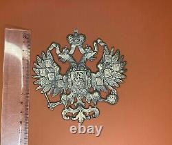 Antique Double Headed Eagle Emblem Imperial Russian Silver Plated Badge Rare Old