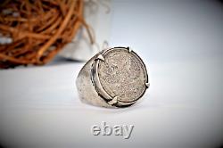 Antique IMPERIAL ring 19t 1915 Men Emperor Tsar Nicholas II coin Silver