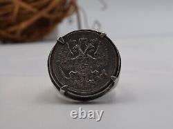 Antique IMPERIAL ring 19t 1915 Men Emperor Tsar Nicholas II coin Silver