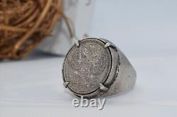 Antique IMPERIAL ring 19t 1915 Men Emperor Tsar Nicholas II coin Silver