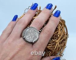 Antique IMPERIAL ring 19t 1915 Men Emperor Tsar Nicholas II coin Silver