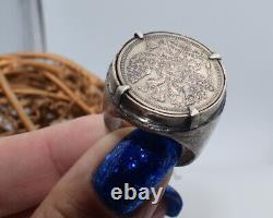 Antique IMPERIAL ring 19t 1915 Men Emperor Tsar Nicholas II coin Silver