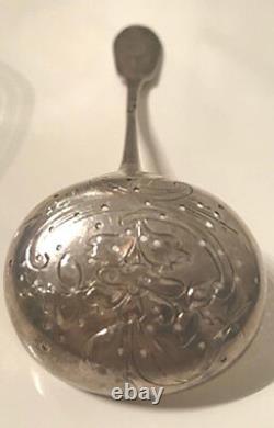 Antique Imperial 84 Silver Russian Ladle Tea Strainer Ornate Nikolai Alexeyev
