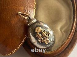 Antique Imperial Rus Faberge Gold 56 KF Silver 84 Easter Egg Pendant Nicholas II