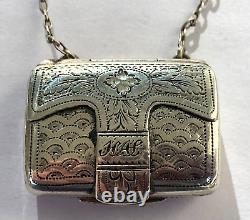 Antique Imperial Rus Faberge KF Silver 84 Little Mini Parfume Bag Necklace