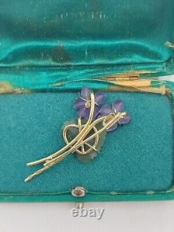 Antique Imperial Russ Faberge 14K Gold 56 Jade Amethyst Floral Ladies Brooch