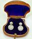Antique Imperial Russian 18k Gold & Old Mine Cut Diamonds Earrings Set In Box