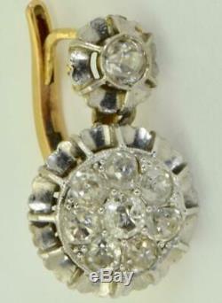 Antique Imperial Russian 18k gold & old Mine Cut Diamonds Earrings set in box