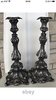 Antique Imperial Russian (84 O. C.) Silver Pair Candlesticks 14 Tall 710 gr