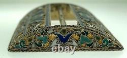 Antique Imperial Russian 84 Shaded Enamel Silver Gilt Belt Buckle Moscow 1888