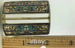 Antique Imperial Russian 84 Shaded Enamel Silver Gilt Belt Buckle Moscow 1888