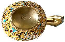 Antique Imperial Russian 84 Silver Enamel Gold Washed Kovsh by M. Semenova
