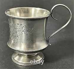 Antique Imperial Russian 84 Silver Engraved Cup & Saucer (A. Kuzmichev)