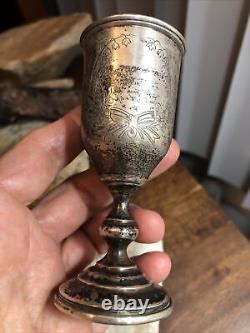 Antique Imperial Russian 84 Silver Engraved Lily of the Valley Footed Cup 46.2g