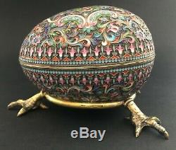 Antique Imperial Russian 84 Silver Shaded Enamel Egg (Ovchinnikov)
