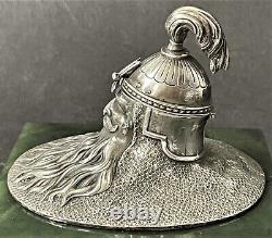 Antique Imperial Russian 84 Silver and Jade Bogatyr Inkwell (Ivan Khlebnikov)