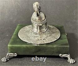 Antique Imperial Russian 84 Silver and Jade Bogatyr Inkwell (Ivan Khlebnikov)