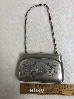 Antique Imperial Russian 84 Sterling Silver Purse with Engraved Winter Landscape
