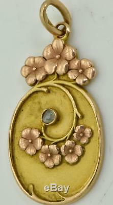 Antique Imperial Russian Art-Nouveau vari-color 14k gold (56)& diamond pendant