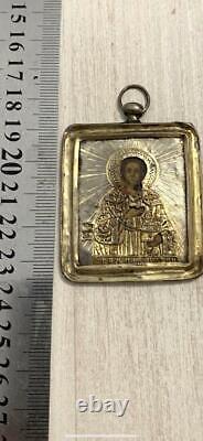 Antique Imperial Russian Body Gilt Silver 84 Christian Icon Saint Panteleimon
