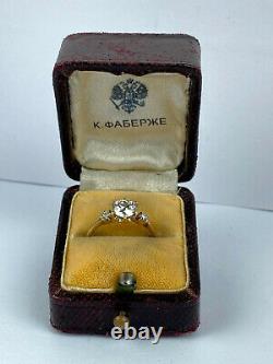 Antique Imperial Russian Faberge 14k 56 AT Gold Silver Diamond Ring Author's