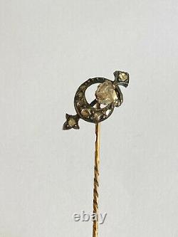 Antique Imperial Russian Faberge 14k 56 Gold Diamond Crown Stick Pin Brooch 2