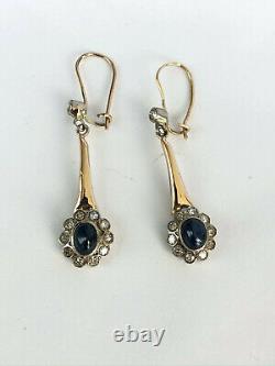 Antique Imperial Russian Faberge 14k 56 Gold Diamond Sapphire Earrings Author's