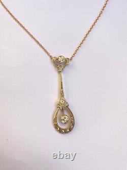 Antique Imperial Russian Faberge 14k 56 Gold Natural Diamond Pendant Necklace Y