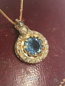 Antique Imperial Russian Faberge 14k Gold 56 natural Sapphire & Diamonds Pendant