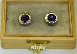 Antique Imperial Russian Faberge 14k gold & Amethyst earrings set c1890's. Boxed