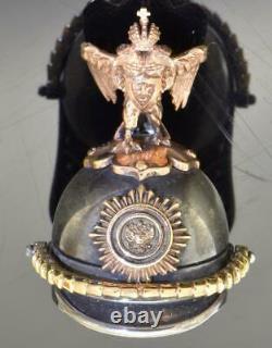 Antique Imperial Russian Faberge 14k gold &silver Guard Helmet locket. Erik Kolin